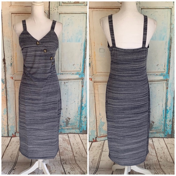 Midi sleeveless dress button detail space-dye - Picture 2 of 5